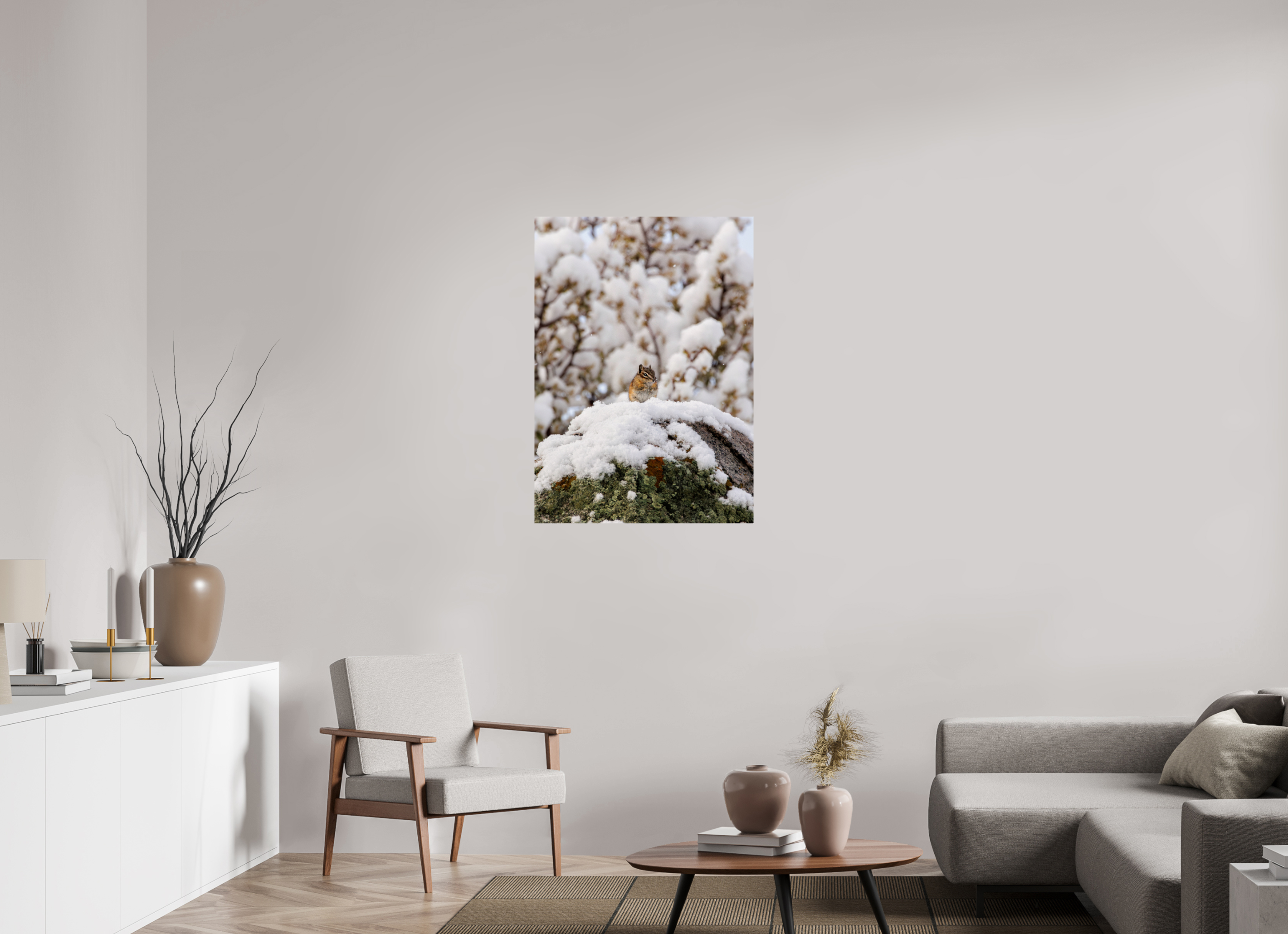 28 x 39.2″, Ultra Glossy Print Chipmunk on a Snowy Morning