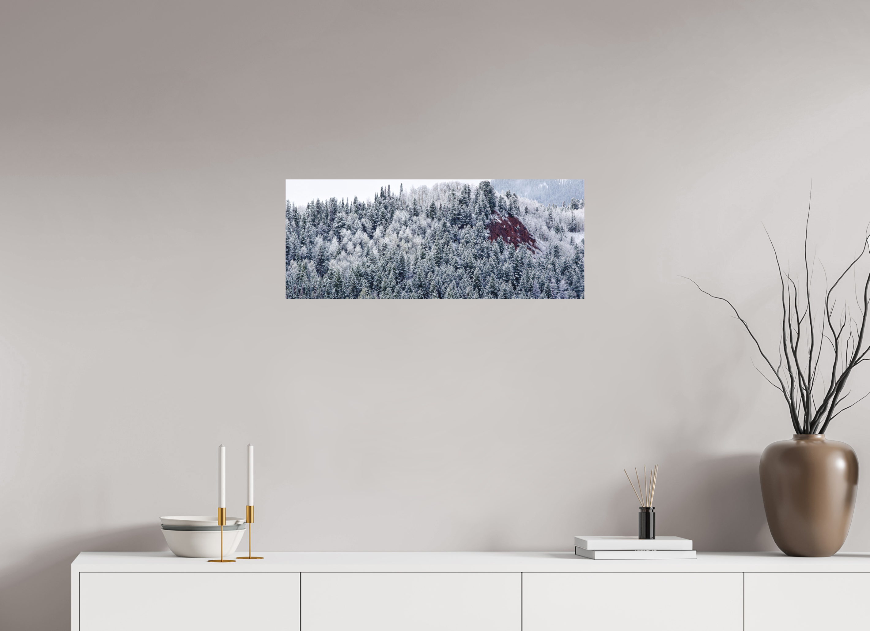 30 x 12″, Matte Print Spring Snow on Red Hill