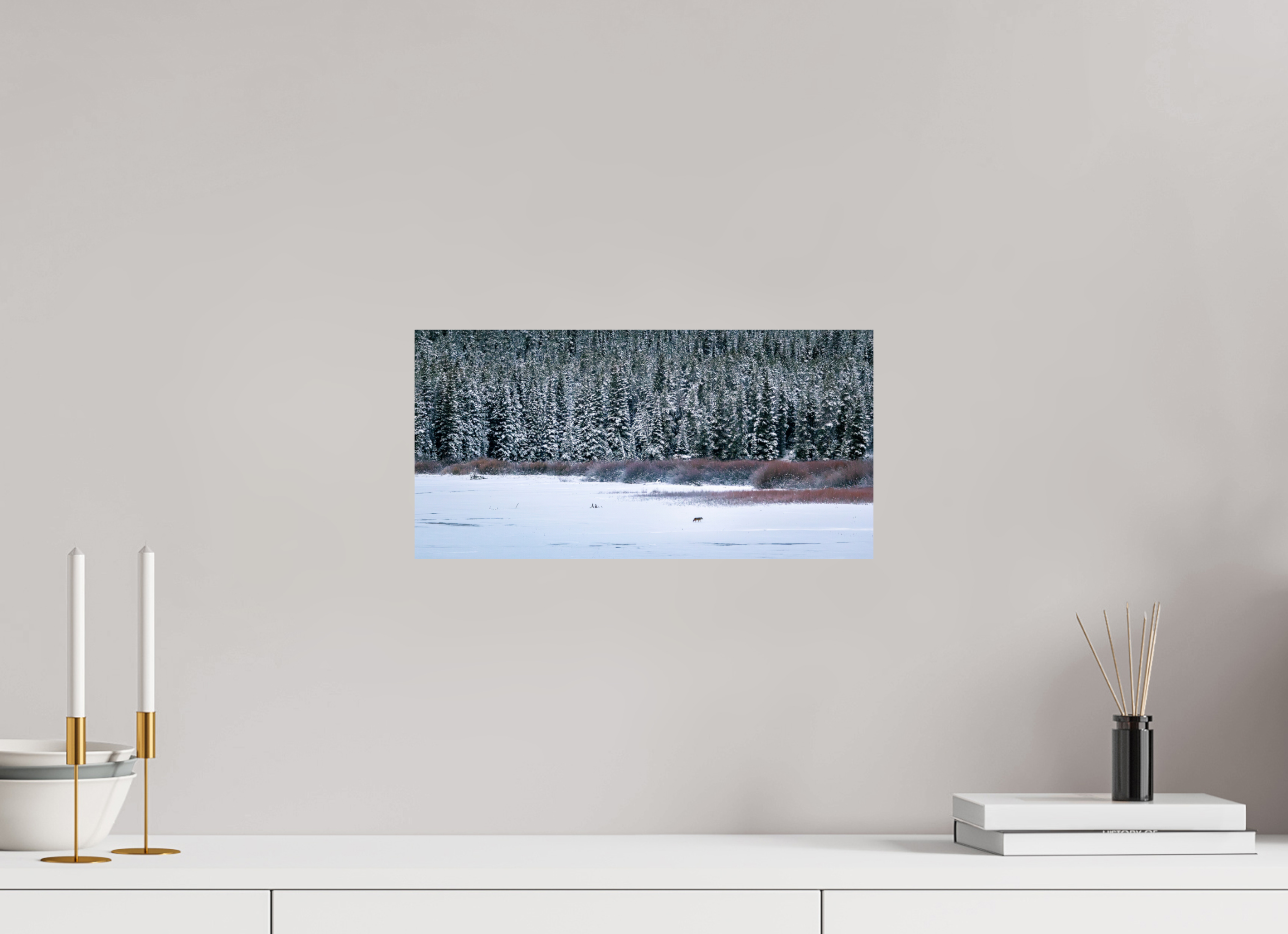 16 x 8″, Glossy Print Coyote by the Frozen Lake
