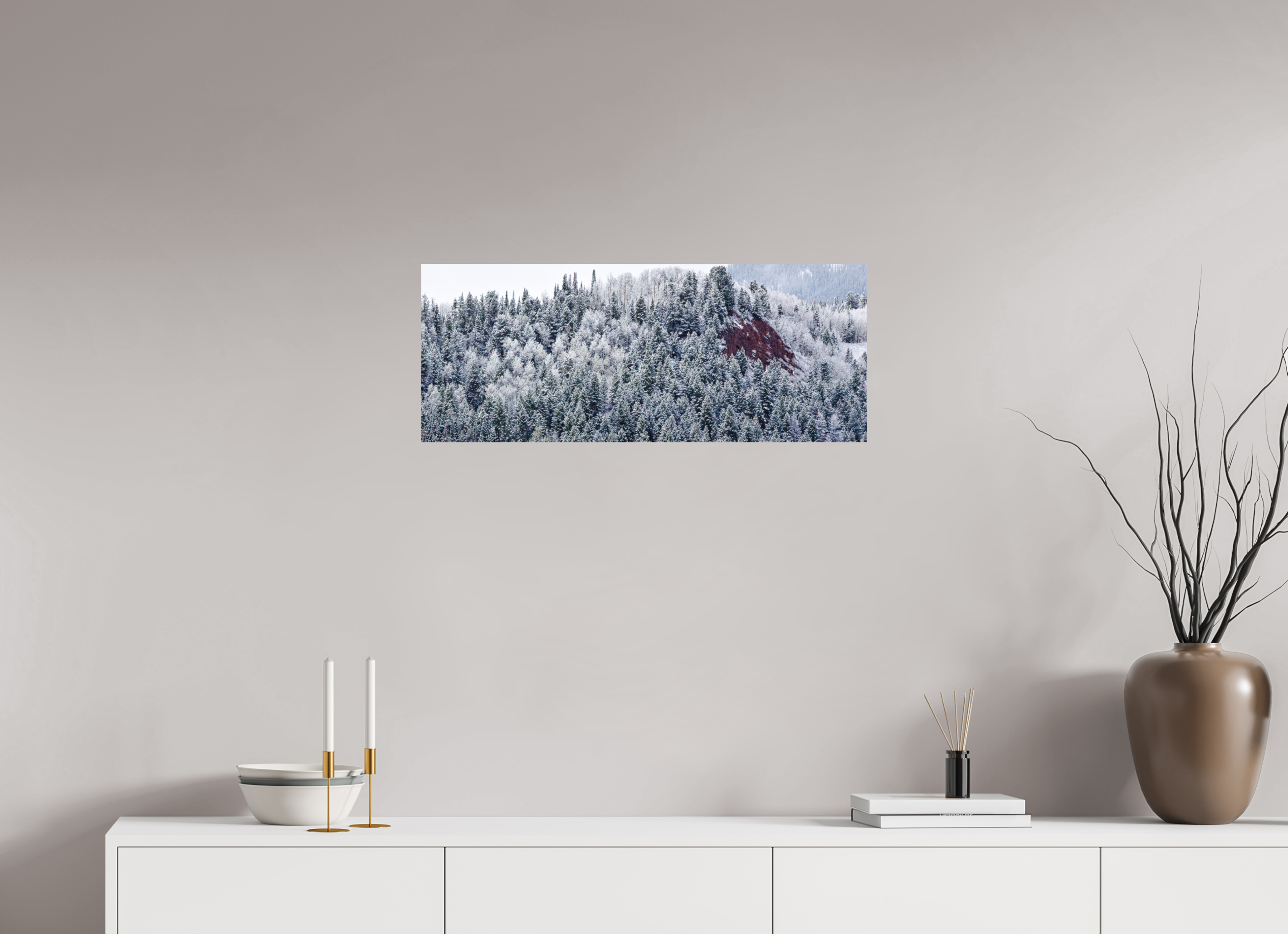 30 x 12″, Aluminum-Backed Matte Print Spring Snow on Red Hill