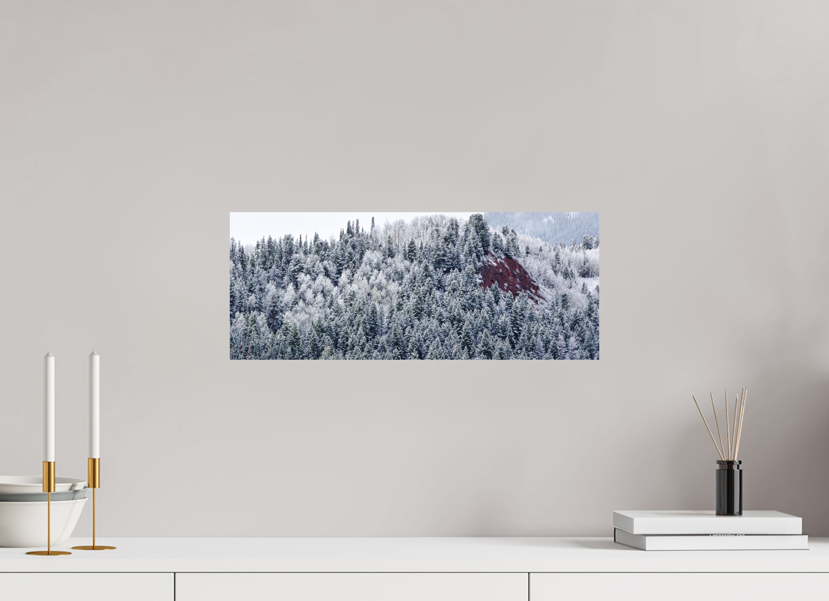 20 x 8″, Matte Print Spring Snow on Red Hill
