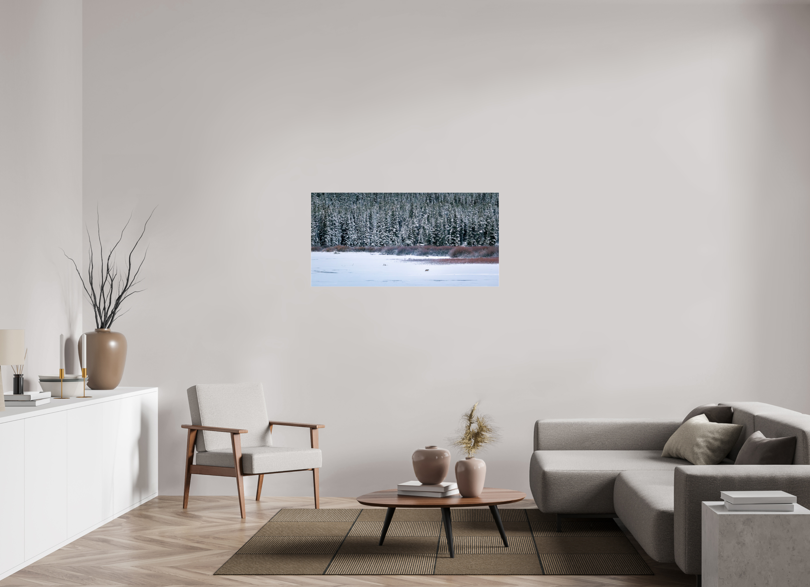 48 x 24″, Print Under Acrylic Coyote by the Frozen Lake