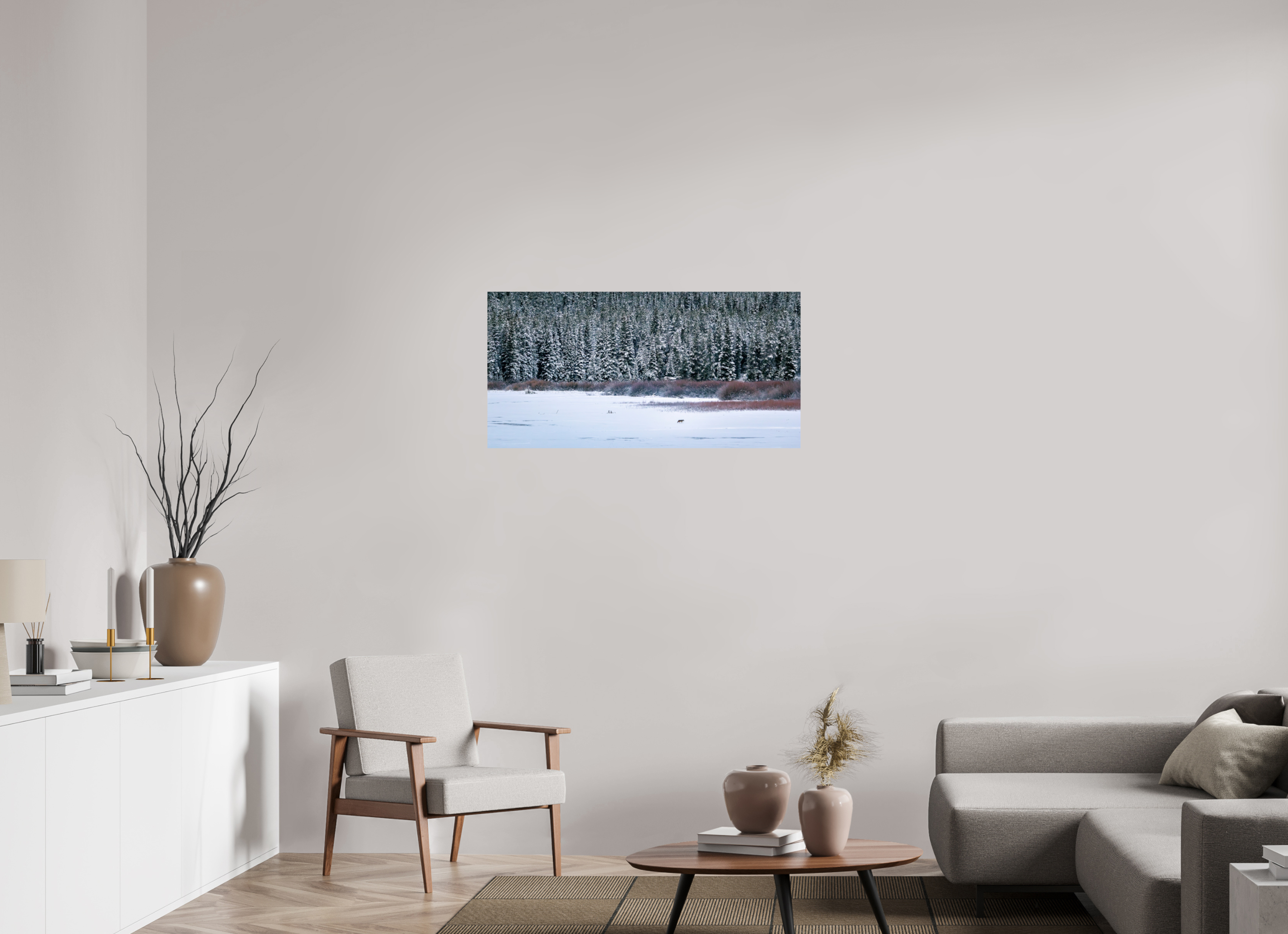 40 x 20″, Ultra Glossy Print Coyote by the Frozen Lake