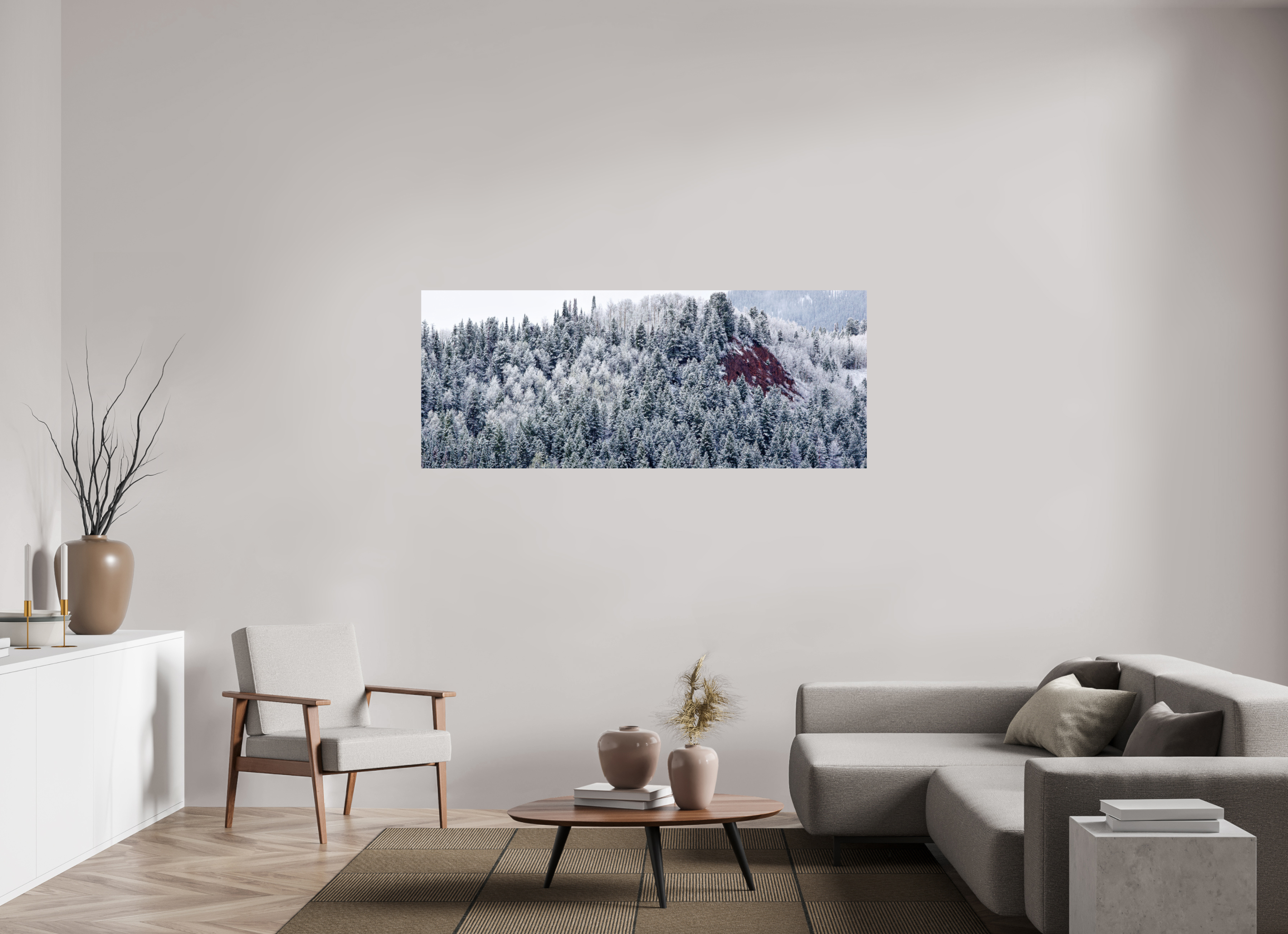 70 x 28″, Glossy Print Spring Snow on Red Hill