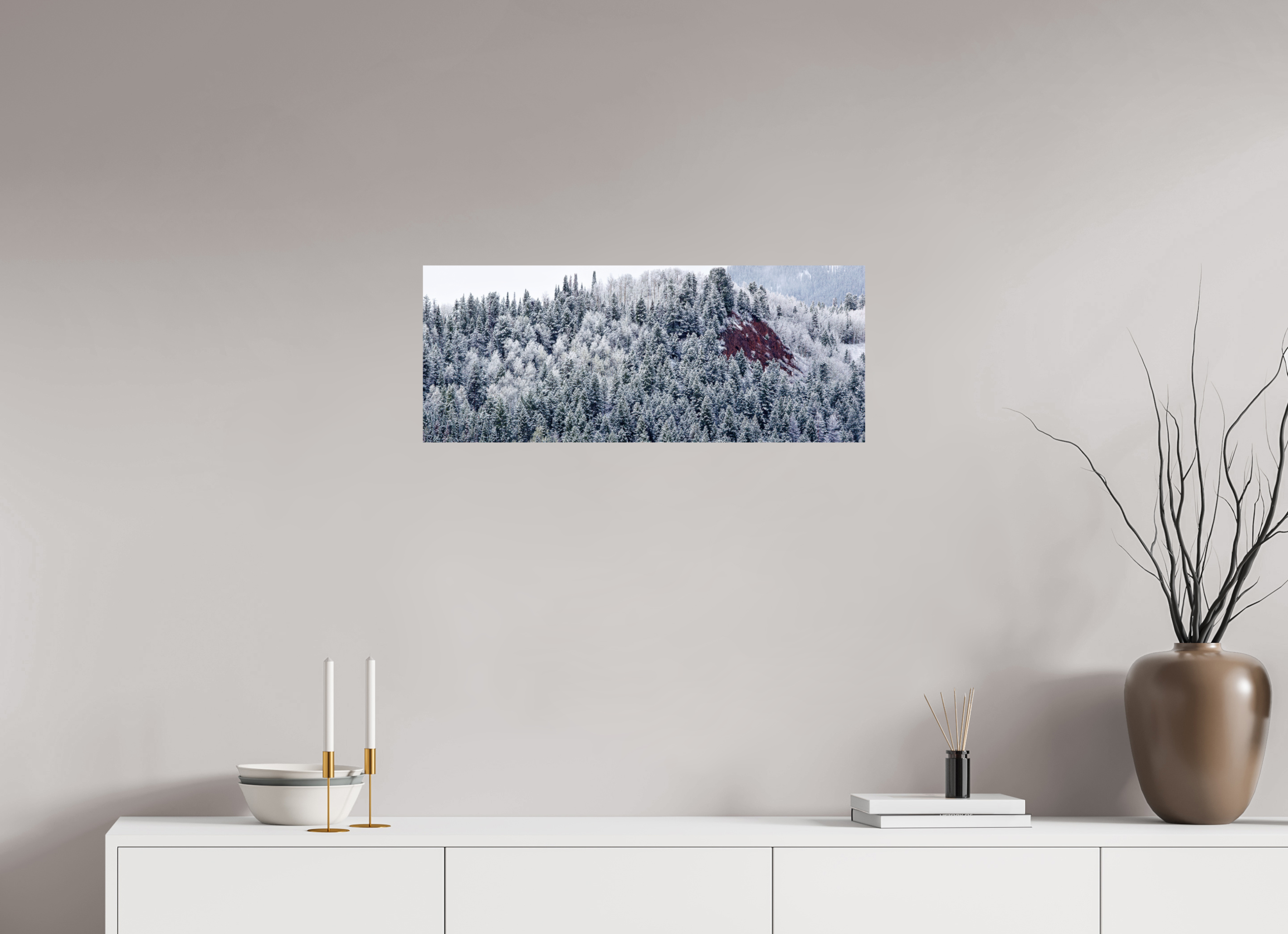 30 x 12″, Glossy Print Spring Snow on Red Hill