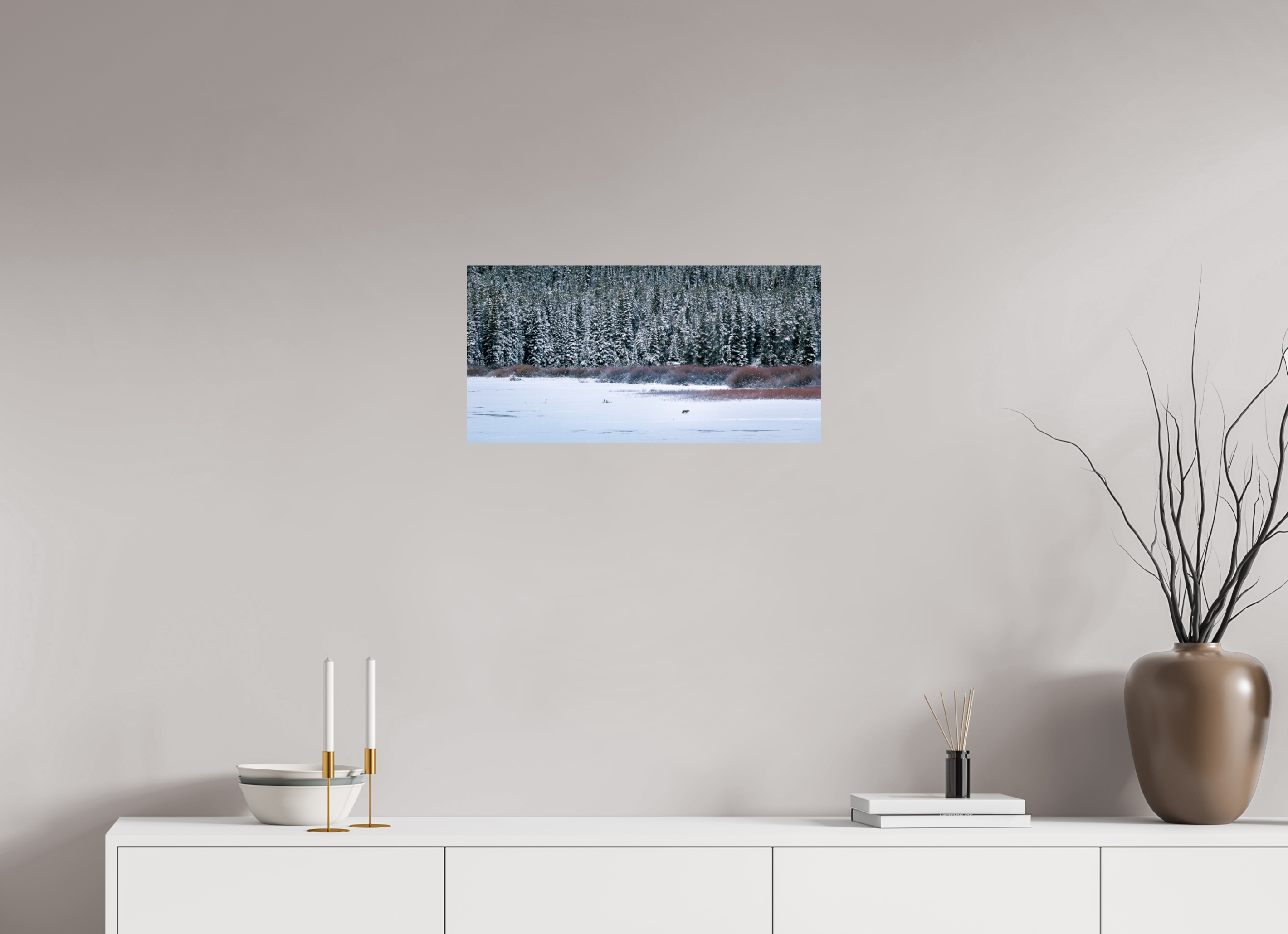 24 x 12″, Glossy Print Coyote by the Frozen Lake